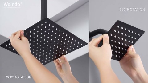 Shower Faucet Set, 12" Ceiling Mount Rainfall Shower System with 2 Rain Shower Head and Multi-function Handheld Head Push Button Diverter Shower Faucet Trim Kit (12", Matte Black)