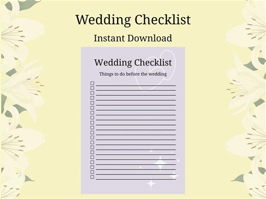 Wedding Checklist Printable, Bridal to Do List, Planning Guide (instant Download) - Etsy