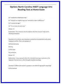 Options North Carolina HiSET Language Arts Reading Test at Home Exam 636x882