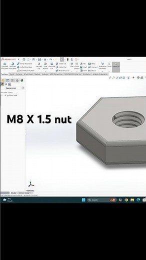 SolidWorks M8 Nut (ISO Standard in Seconds #iso #screw #solidworksmodeling #solidworks #socketscrews
