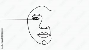 Continuous line drawing of Portrait of a Beautiful Woman's face. Beauty face with flowers line drawing art. Abstract minimal portrait continuous line. Woman with flower