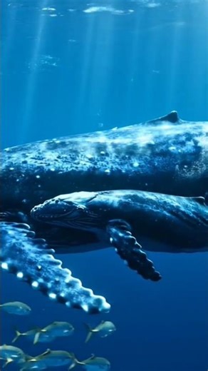 Blue Whale Swimming With Its Calf