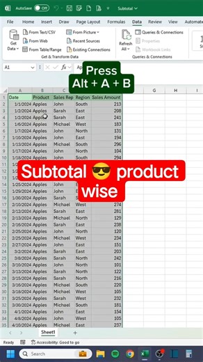 Excel Subtotal Trick 🔥 Item Wise Total in 2 Seconds | No Formula Needed 😱 (100% Working)