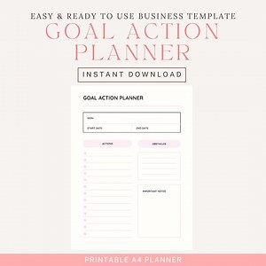 Printable Goal Action Planner | Minimalist Pink Goal Tracker | Productivity Worksheet | Instant Download | A4 PDF - Etsy