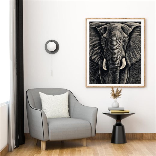 Elephant Line Art Print, Black White Safari Animal Poster, Minimalist Wildlife Illustration (digital Download) - Etsy