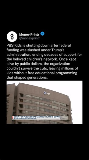 Money Printr on Instagram: "PBS Kids is closing due to reduced federal funding under Trump's administration, ending decades of support for the children's network. The cuts have left millions of kids without free educational programming, affecting generations. Let us know your thoughts below ⬇️ - Follow @moneyprintr"