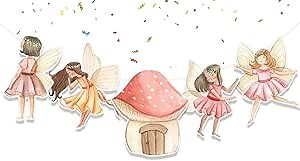 Fairy Banner Baby Shower Decorations Woodland Fairy Party Supplies with Mushroom and Ribbon for Girls Birthday or Fantasy Garden Theme