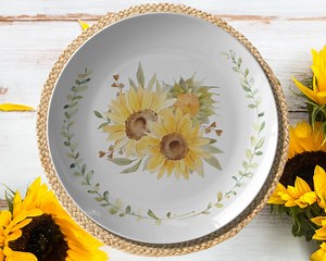 Sunflower Plate - Sunflower Dinnerware With Sunflower Floral Wreath, Sunflower Decor, Sunflower Floral Dishes, Sunflower Gift Plates - Etsy