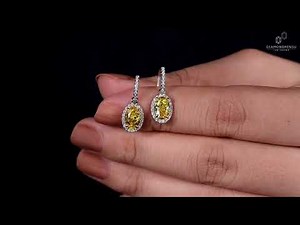 Oval Cut Yellow Lab Created Diamond Wedding Earrings, Lab Grown Diamond Dangle Drop Earrings