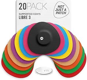 Not Just A Patch Freestyle Libre 3 Plus Sensor Covers (20 Pack) – Breathable, Sweatproof & Secure Hold – Precision-Cut Hole for Ventilation, Adhesion & Gentle Support – 10-14 Day Wear - Multicolor