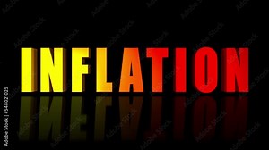 Animation of inflation text appearing from a flame and heat wave on reflective surface.motion graphic with 3d letters.inflation concept