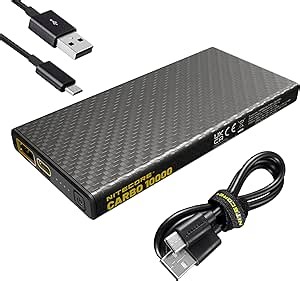 Nitecore Carbo 10000 Power Bank, 10000mAh Carbo Fiber Ultra Slim Lightweight USB Dual Ports QC PD Quick Charge with Lumentac Cable for Phones Flashlights and Headlamps