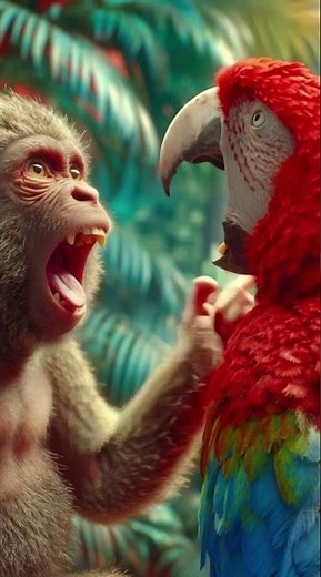 Monkey Arguing With a Parrot #funny #monkey #parrot
