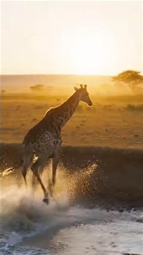 The Unstoppable Giant: Giraffe vs. Crocodile Infested Waters #SafariAction #NatureIsMetal