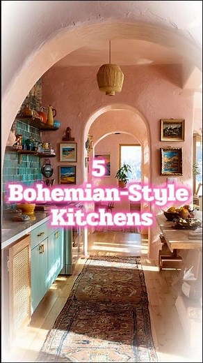 Modern Boho Chic Kitchen 🧡🪞 Minimal Lines, Max Feel #BohoKitchen #KitchenDesign #bohemianstyle
