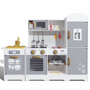 EVMORE Kids Play Kitchen Set, Wooden Pretend Kitchen Toy with Oven, Microwave, Faucet, Ice Maker, Refrigerator, Stove and Accessories, Gifts for Toddlers Children - Walmart.com