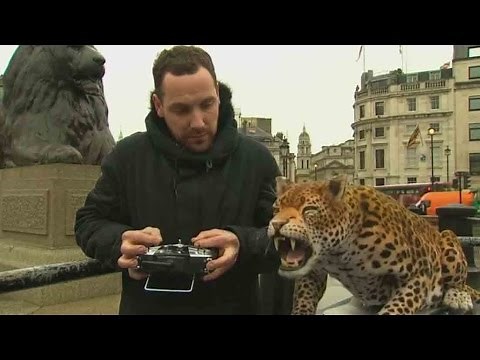 Robot leopard in London’s Trafalgar Square is up for a purpose