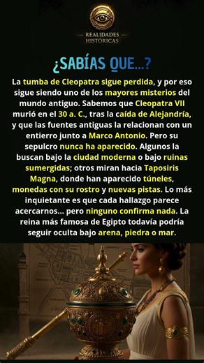 La tumba de Cleopatra sigue perdida bajo arena, piedra o mar 🐍 #Cleopatra #EgiptoAntiguo #Historia