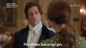 Can a serious professor (Mallory Jansen) overcome her pride and prejudice and connect with Sam (Will Kemp) at a Jane Austen conference? Find out in the all new "Paging Mr. Darcy," Feb. 3 at 8/7c — the first movie in our romantic Loveuary line-up! | Hallmark Channel