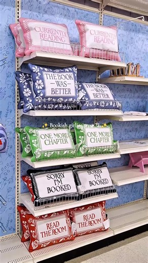 New at Michaels, these needlepoint pillows with bookish sayings are a super cute edition to add to your cozy little book nooks ♡ #needlepointpillows #bookish #booktokfyp #booktokgirls #bookishtiktok
