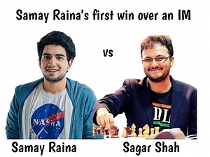 Every day we have a training session in the morning where comedians Samay Raina, Biswa Kalyan Rath, Vaibhav Sethia and Tanmay Bhat learn from IM Sagar Shah. They are learning things very quickly and improving each day! But no one could have imagined that Samay would improve so quickly as a player. His online rating is around 1200 and he was up against an IM. Nearly 1200 Elo points separated them. And guess what, Samay beat the IM! Who was the IM? Well, it was IM Sagar Shah himself. A friendly ga