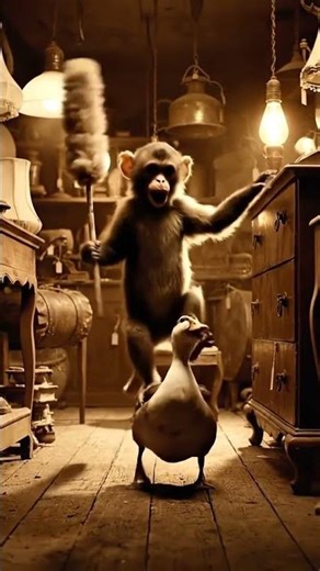 Crazy Monkey Swinging a Feather Duster – Funny Clip