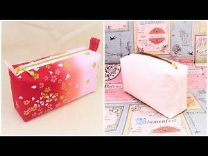 ボックスポーチ作り方 How to sew a zipper box pouch 裏地付き 縫い代の見えない作り方 14cmファスナー使用