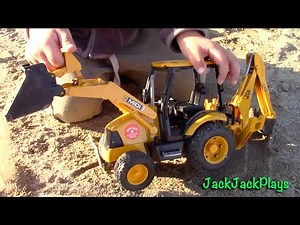 Construction Truck Toys for Kids! Bruder Backhoe and Excavator Pretend Play | JackJackPlays