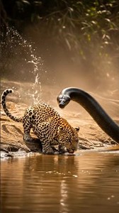 Leopard Drinking Water… Then a Silent Anaconda Strikes 😳🐍#viral #trending #ai #animals #wildlife #yt