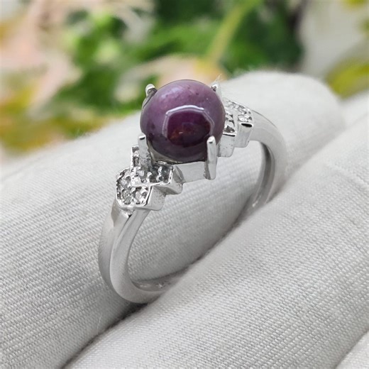 Star Ruby Ring, Sterling Silver, Minimalist Natural Gemstone Band, Dainty Cabs Jewelry, Birthday Gift - Etsy