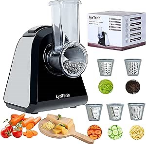 Electric Cheese Grater, Electric Slicer/Shredder for Vegetable Fruits, One-Touch Control Electric Salad Maker Machine with 5 Attachments,Electric Vegetable Graters for Home Use