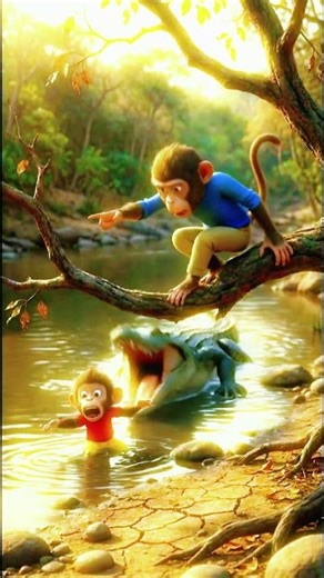 Mother Monkey Saves Baby From Giant Crocodile Attack! 😱🐊 #shorts