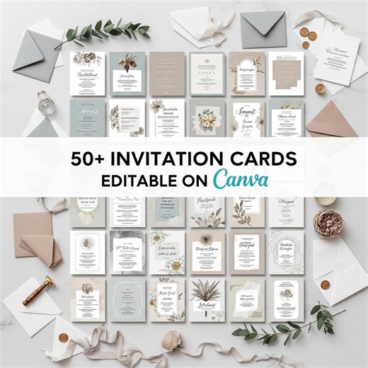 Editable Invitation Card Templates   PDF Instruction Guide | Canva Templates | Printable & Digital - Etsy