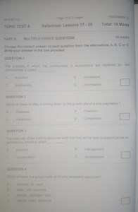 Grade 9 Science - Topic Test 4: Ecosystems and Resources  Par... | Filo