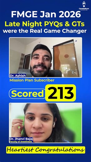 Cerebellum Academy on Instagram: "‘Cerebellum ke bina possible hi nahi!’ | Mission 200+ Live Journey” If you’re preparing for FMGE and feeling confused, scared, or alone, this interview will give you clarity and courage. Meet Dr. Ashish, who scored 213 in FMGE after starting preparation just 6 months ago. He didn’t rely on 10 different sources. 🔔 Follow for more FMGE topper interviews + real strategies."