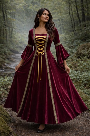 Medieval Gothic Dress for Women, Renaissance Lace up Gown, Long Bell Sleeve Victorian Vampire Dress, Fantasy Cosplay Medieval Dress - Etsy