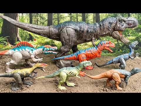 T-Rex, Spinosaurus, Gigantosaurus, Velociraptor, Quilmesaurus & Pyroraptor And More Dinosaurs Battle