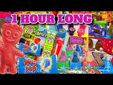 NEW 101 Yummy Candy Snacks Opening Lots of Chocolates Rainbow Sour Candies POPS Gummies 1 HOUR ASMR