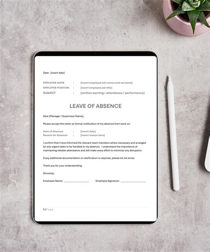 Employee Absence Letter Template – HR Leave Document - Editable MS Word - Etsy
