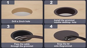 6pcs Desk Grommets Kit, 1-3/8 Inch Black White Plastic Hole Cover, Grommet for Wiring, Cable, Cord, Furniture