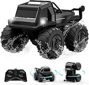 ACAMMZAR Amphibious Remote Control Car for Kids, 1:16 RC Trucks 4WD Offroad All Terrain,DIY Pick-up Toys Waterproof Monster Truck,60Mins+ Play Time,with Light, Stunt, 360° Spin,RC Cars for Boys Adults