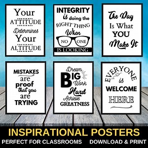 PRINTABLE School Posters | Inspirational & Motivational Affirmation Classroom Poster Decor | Minimalist Black and White Student Wall Art - Etsy