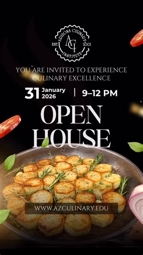 Kick off 2026 in the right direction. 👨‍🍳✨ If you’re craving a fresh start, this is your sign. Culinary arts isn’t a trend. People will always eat. And the opportunities? Endless. From professional kitchens and baking to hospitality, entrepreneurship, food media, and beyond, this industry lets you build a career that actually grows with you. 🍽️ Arizona Culinary Institute Open House 📅 Saturday, January 31, 2026 ⏰ 9:00 AM – 12:00 PM Tour the campus. See the kitchens. Meet the chefs. Picture yo