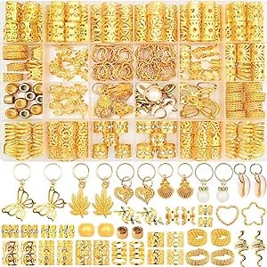 236PCS Gold Hair Accessories Set: Jewelry, Charms, Rings and Cuffs for Braids, Dreadlocks, Loc Styles and Rave Hair Styling