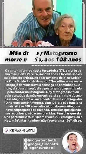 Mãe de Ney Matogrosso morre no Rio, aos 103 anos