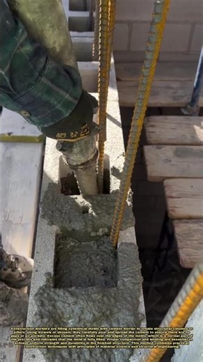 Filling Column Molds with Cement Mortar in Construction