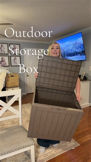 This outdoor storage box is perfect for storing kids outside toys, pool supplies, grill supplies,packages, and pet supplies or food! #outdoorstoragebox #storagebox #weatherproofstoragebox #outdoorstorage