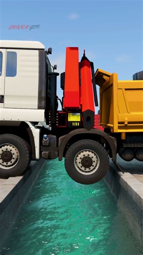 Loaded truck and van vs. concrete space filled with water BeamNG Drive #truck #speedbump