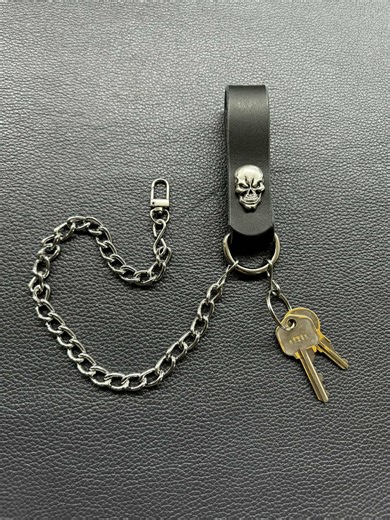 Skull Wallet Chain With Leather Belt Loop and Concho Snap - Etsy
