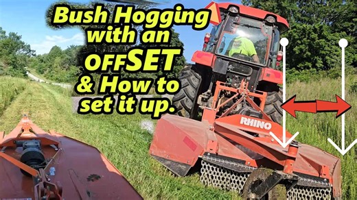 Tractor bush hogging with an offset cutter